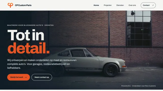Screenshot van de website van CP Custom Parts