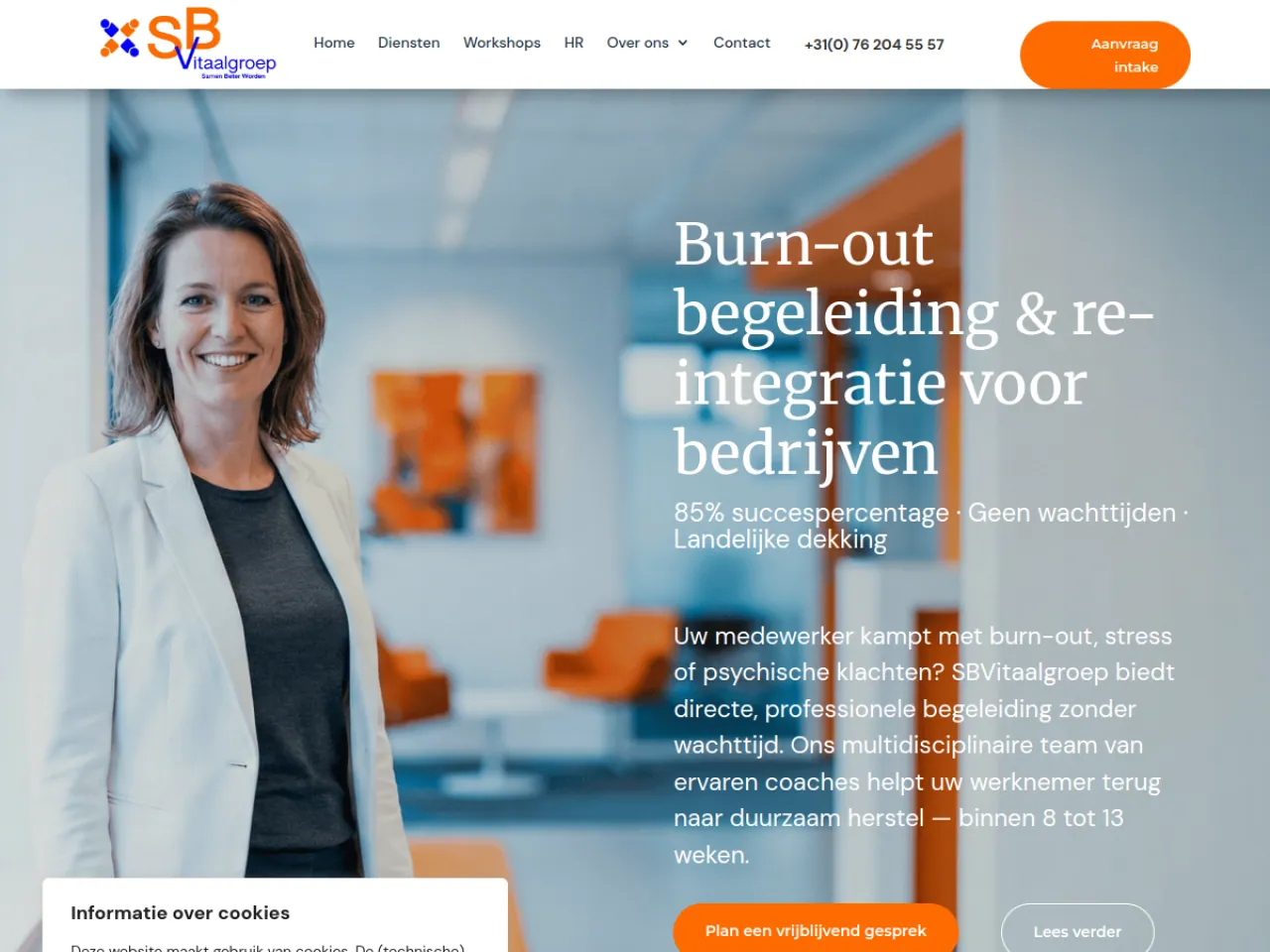 Screenshot van de website van SB Vitaal Groep